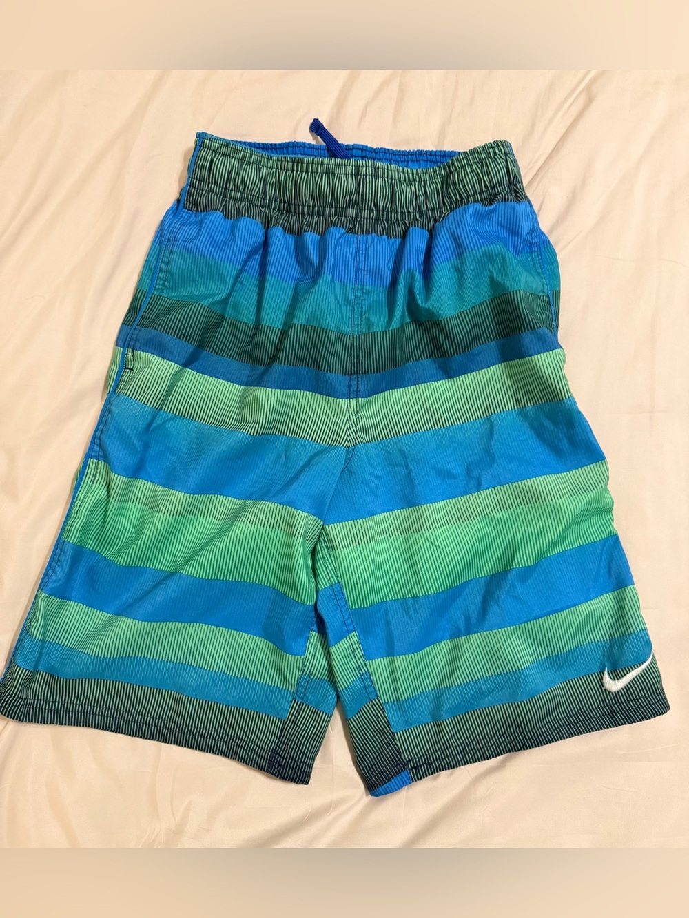 Nike Blue & Green Striped Kids Swim Shorts